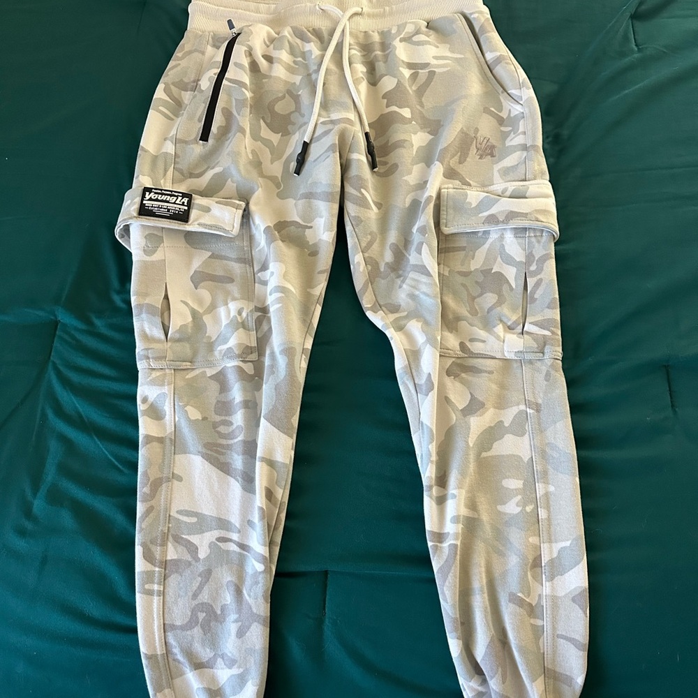 YoungLA Light Gray Camouflage Cargo Pants